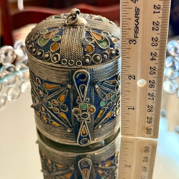 VTG ~ Cuff Bracelet & Box w/ Pin ~Berber Kabyle Tribal Hammered Silver & Enamel - Picture 3 of 12